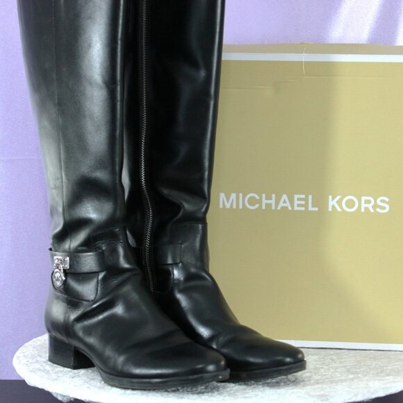 Michael Kors Ryan knee-high riding boots in classic black leather, size 7.5 - Picture 1 of 8
